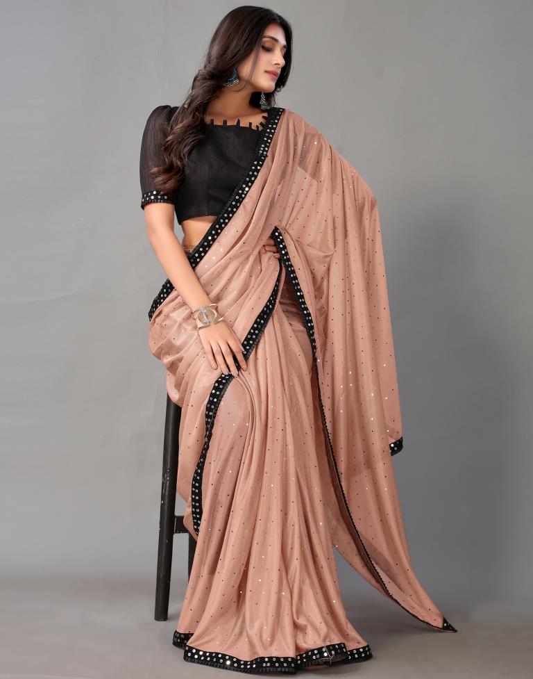Peach Color Georgette Base Printed Saree With Matching Blouse